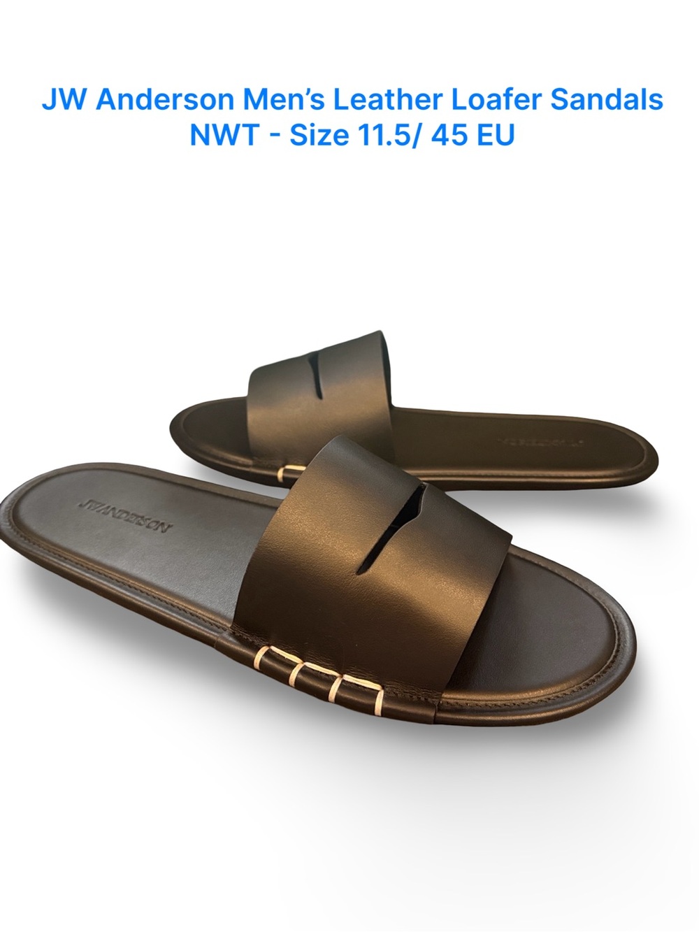 JW Anderson Men’s Loafer Slide Sandals Black Leather Size 45 / US 11.5 NWT
